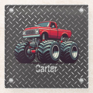 Red monster truck  glass coaster