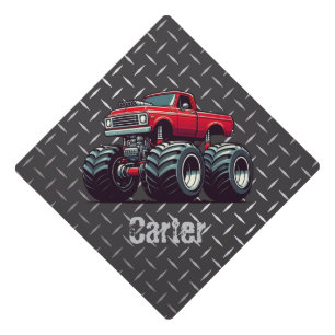 Red monster truck graduation cap topper