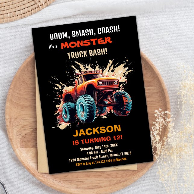 Red Monster Truck Invitations Anniversaire (Red Monster Truck Birthday Invitations)