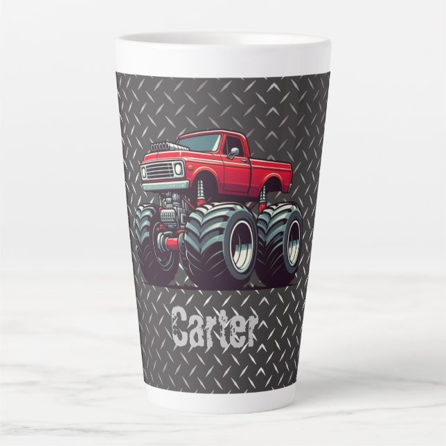 Red monster truck  latte mug (Front)