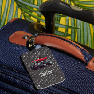 Red monster truck  luggage tag