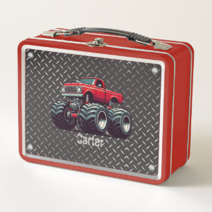 Red monster truck metal lunch box