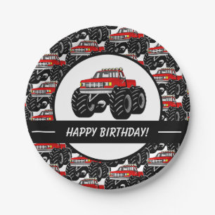 Red Monster Truck Paper Plate