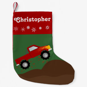 Red Monster Truck Personalized Small Christmas Stocking