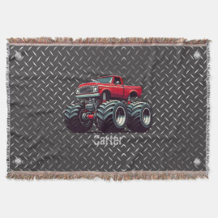 Red monster truck throw blanket