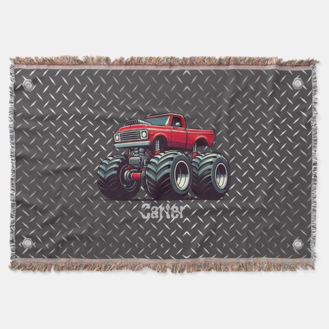 Red monster truck  throw blanket (Front)