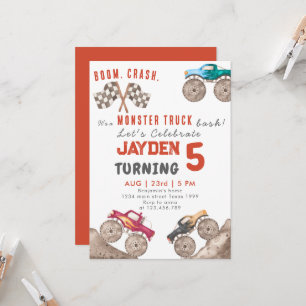 Red Monster Trucks Boy Birthday invitation