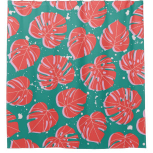 Red monstera: green tropical pattern