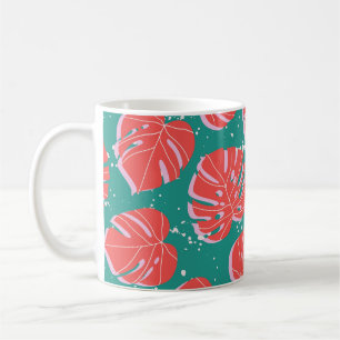 Red monstera: green tropical pattern coffee mug