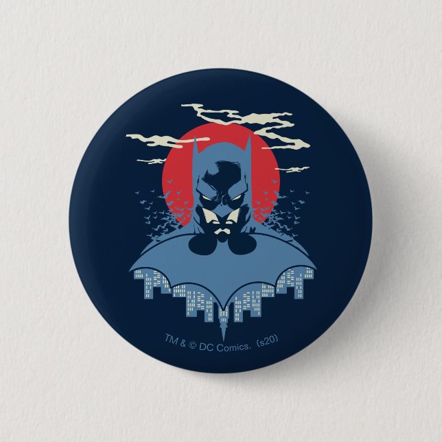 Red Moon Batman With Logo 2 Inch Round Button (Front)