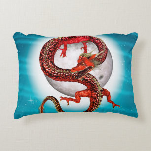 Red Moon Dragon Celestial Fantasy Art Accent Pillow