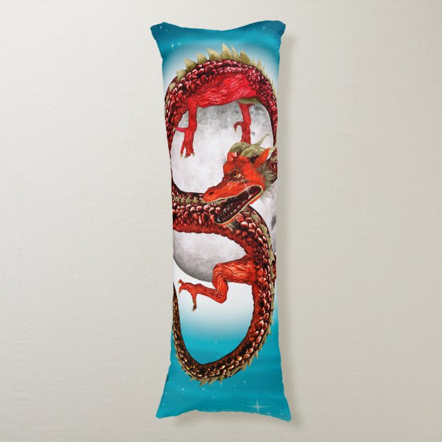 Red Moon Dragon Celestial Fantasy Art Body Pillow (Front Vertical)