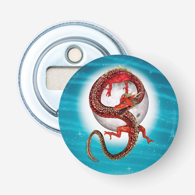 Red Moon Dragon Celestial Fantasy Art Bottle Opener (Front)