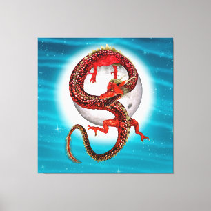 Red Moon Dragon Celestial Fantasy Art Canvas Print