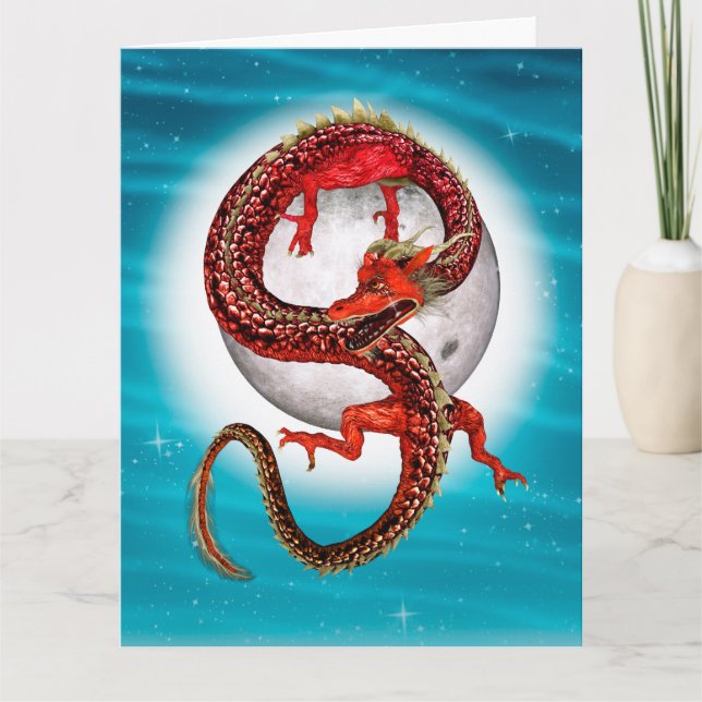 Red Moon Dragon Celestial Fantasy Art Card (Front)