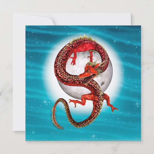 Red Moon Dragon Celestial Fantasy Art Card (Front)