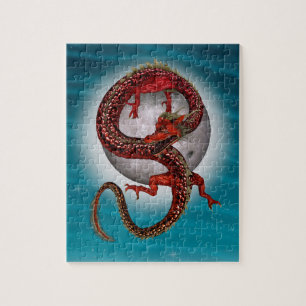 Red Moon Dragon Celestial Fantasy Art Jigsaw Puzzle