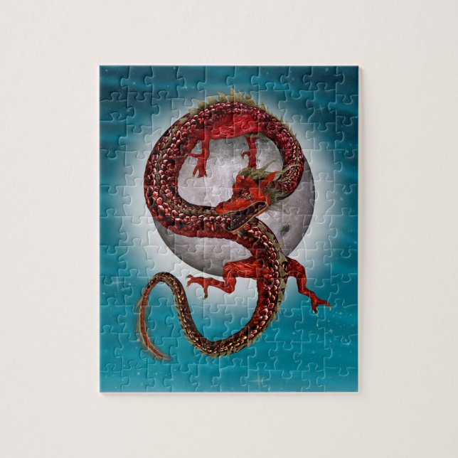 Red Moon Dragon Celestial Fantasy Art Jigsaw Puzzle (Vertical)