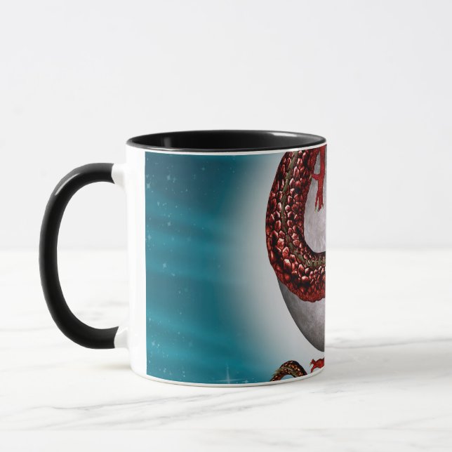 Red Moon Dragon Celestial Fantasy Art Mug (Left)