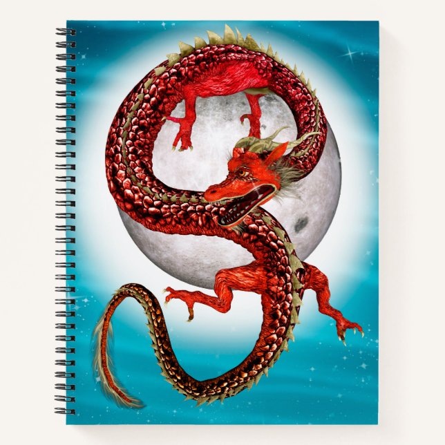 Red Moon Dragon Celestial Fantasy Art Notebook (Front)