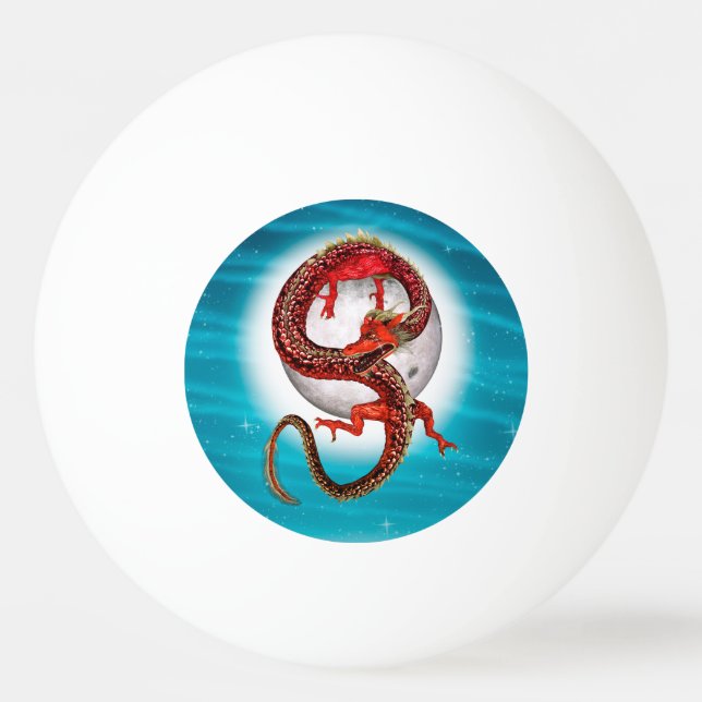 Red Moon Dragon Celestial Fantasy Art Ping Pong Ball (Front)