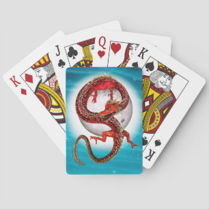 Red Moon Dragon Celestial Fantasy Art Playing Cards