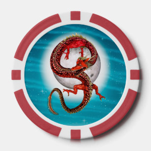 Red Moon Dragon Celestial Fantasy Art Poker Chips