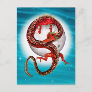 Red Moon Dragon Celestial Fantasy Art Postcard