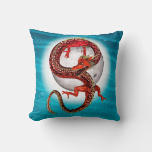 Red Moon Dragon Celestial Fantasy Art Throw Pillow