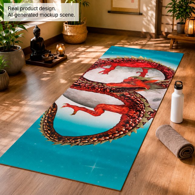Red Moon Dragon Celestial Fantasy Art Yoga Mat (Creator Uploaded)