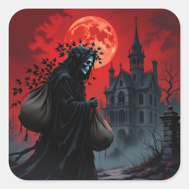 Red Moon Halloween Square Sticker (Front)