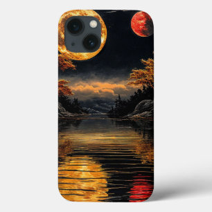 Red moon over a lake iPhone 13 case