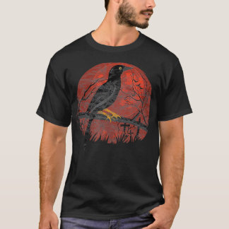 Red Moon Raven Graphic Black Crow Design Occult Go T-Shirt