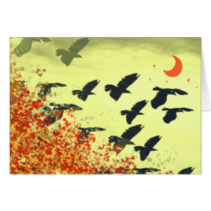Red Moon Rising Birds Flying