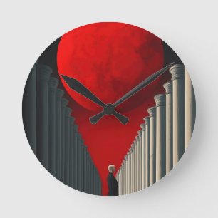 Red Moon Round Clock