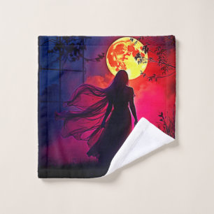 Red Moon Shadow Woman Mystery Design Bath Towel Set