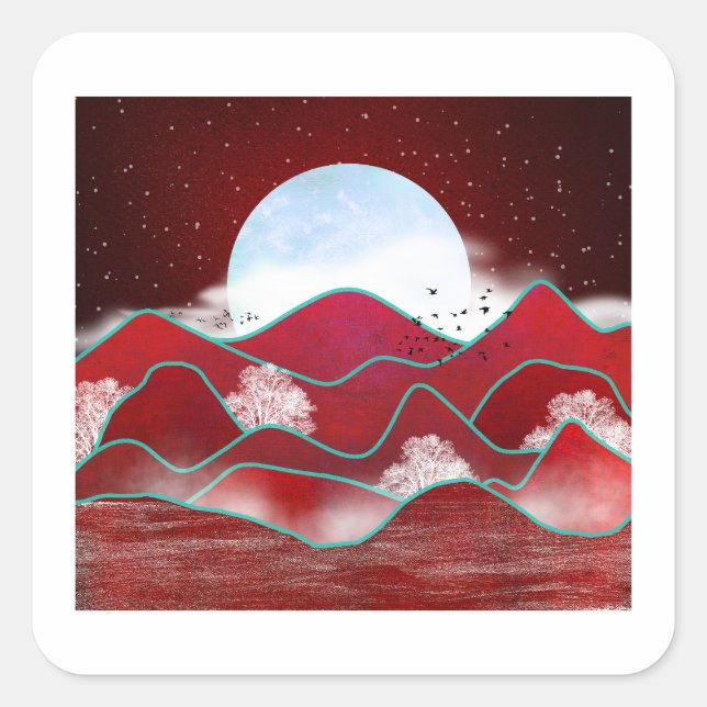 Red Moonrise Square Sticker (Front)