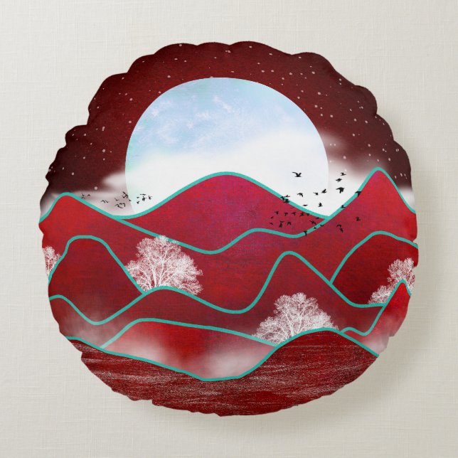 Red Moonrise Throw Pillow (Front)