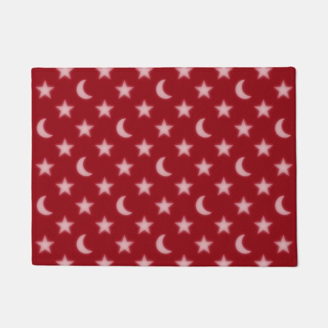 Red moons and stars pattern doormat (Front)