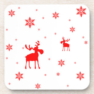 Red Moose and Red Snowflakes - Cork Coaster