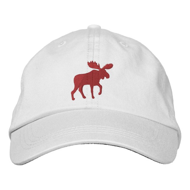 Red Moose Silhouette Wildlife Wilderness Animal Embroidered Hat (Front)