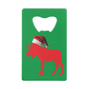 Red-Moose-With-Santa Claus Hat Credit Card Bottle Opener