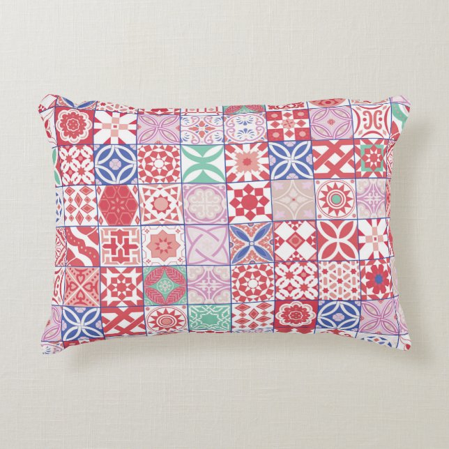 Red Moroccan tile Accent Pillow (Front)