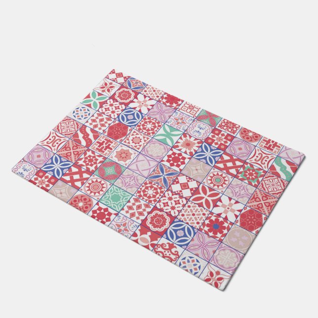Red Moroccan tile Doormat (Angled)