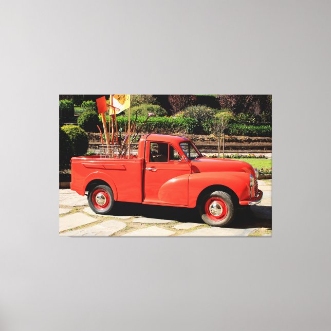 Red Morris Minor Pick Up Truck Canvas Print (Front)