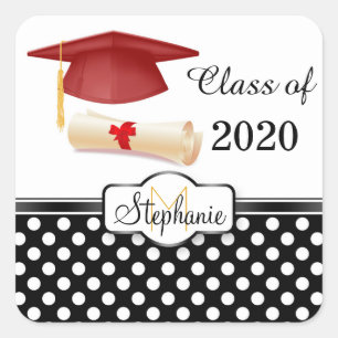 Red mortar, diploma monogram Graduation Sticker