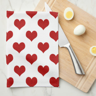 Red Mosaic Heart Pattern Kitchen Towel