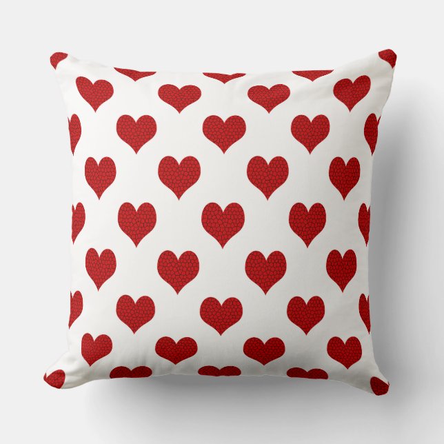 Red Mosaic Heart Pattern Throw Pillow (Front)