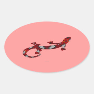 Red Mosaic Pattern Gecko Lizard Reptile Art Oval Sticker