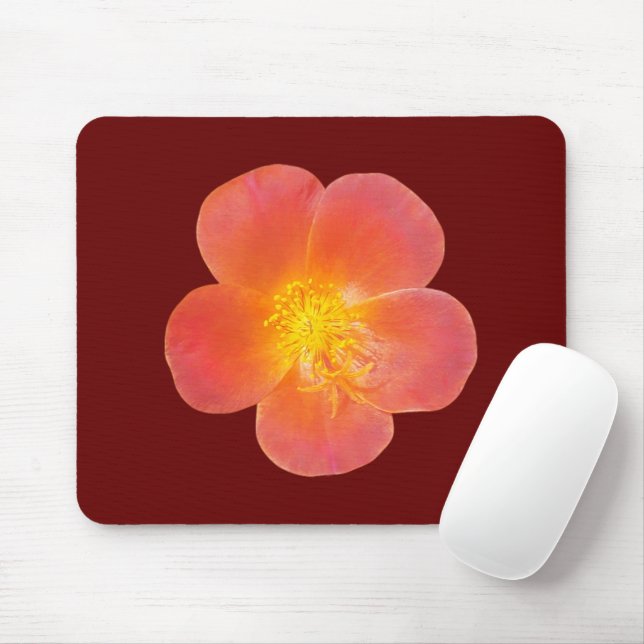Red Moss Rose Flower Printed on Mouse Pad (With Mouse)